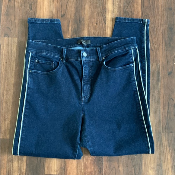 ANN TAYLOR Jeans Skinny Size 12 Dark Wash Metallic Stripe - Picture 4 of 8